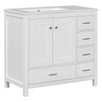 Solid Bathroom Vanity with Single Undermount Ceramic Sink, Freestanding Cabinet for Clutter-Free Bathroom, 30'' L x 18.5'' W x 34'' H, Grey