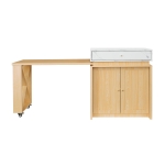 Modern Bar Table with 4-in-1 Extendable Pull-Out Table and Lockable Wheels, Kitchen Island with Adjustable Shelf, 82.5" L x 32.5" W x 28" H, White