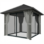 Outsunny 10' x 10' Hardtop Gazebo with Galvanized Steel Roof, Permanent Garden Gazebo with Netting and Curtains
