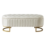 Upholstered Velvet Storage Ottoman Bench with Metal Legs, Button-Tufted Storage Bench with MDF Frame, 47'' L x 15.5'' W x 16.5'' H, Beige
