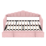 Twin-Size Upholstered Daybed with Height-Adjustable Pop-Up Trundle, Space-Saving Trundle Bed with 2 Side Pockets, 82.5'' L x 41'' W x 40'' H, Pink
