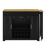 Expandable Bar Table with Adjustable Shelves and Rear Casters, Versatile Kitchen Counter with 2 Doors, 87.5″ L x 19.5″ W x 36″ H, Black+Natural