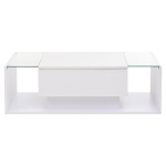 High-Gloss Coffee Table with Tempered Glass Storage, Compact Center Table with Semi-Open Shelf, 39.5″ L x 19.5″ W x 12″ H, White