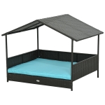 PawHut Rattan Dog House with Canopy, Wicker Dog Bed with Water-Resistant Cushion, for Small and Medium Breeds Blue
