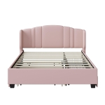 Upholstered Platform Bed with Wingback Headboard and Twin Trundle, Queen Size Bed Frame with Wooden Slat System, 86'' L x 65'' W x 43'' H, Pink