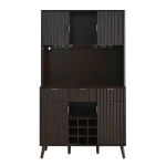 High Bar Cabinet with Smart LED Lighting (App & Music-Sync), Spacious Storage Cabinet with 9-Bottle Wine Rack, 42" L x 12" W x 72" H, Walnut
