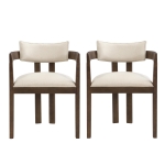 Set of 2 Dining Chairs with Armrests and Rubber Wood Frame, Walnut Dining Seating with Polyester Upholstery, 22.5'' L x 23.5'' W x 31'' H, Walnut