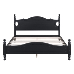Queen Size Platform Bed with Retro Headboard and 10 Plywood Slats, Durable Bed Frame with Plywood Construction, 85'' L x 62.5'' W x 39.5'' H, Black