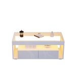 High-Gloss Coffee Table with App-Controlled RGB LED Strip, Spacious Center Table with Open Double-Layer Storage, 39.5" L x 19.5" W x 15.5" H, White