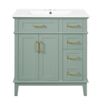 Solid Bathroom Vanity with Ceramic Undermount/Drop-In Sink, Modern Storage Cabinet for Compact Washrooms, 30'' L x 18'' W x 34'' H, Light Green