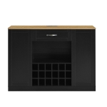 Modern Wine Bar Cabinet with Built-In Power Outlet, Versatile Sideboard with Adjustable Shelves, 47" L x 15.5" W x 34" H, Black+Natural