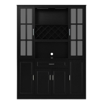 Tall Wine Cabinet with Wine Rack and Stemware Holder, 4-Door Storage Cabinet with Semi-Open Shelf, 52" L x 15.5" W x 74" H, Black