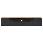Wall-Mounted TV Cabinet with High-Gloss Front, 3-Tier Storage TV Stand with Fold-Down Flap Door, 65" L x 14.5" W x 14" H, Black+Natural
