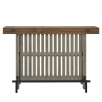 3-In-1 Dining Table with Marble-Grain MDF Top, Space-Saving Bar Table with Metal Footrest, 63" L x 15.5" W x 41" H, Grey