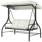 Outsunny Convertible Patio Swing Bed with Canopy and Cushions, 3 Seater Porch Swing for Outdoor, Backyard, Garden, Cream White