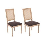 Set for 2 Dining Chairs with Rectangular Cane Backrest and Padded Seat, Cane Back Dining Seating with Fluted Legs, 20'' L x 22'' W x 39.5'' H, Brown