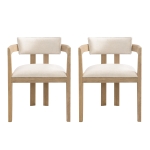 Set of 2 Dining Chairs with Armrests and Rubber Wood Frame, Wooden Dining Seating with Low-Maintenance Fabric, 22.5'' L x 23.5'' W x 31'' H, Beige