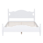 Queen Size Wood Platform Bed with Retro Headboard and 10 Slats, White Wood-Finished Bed Frame with Plywood, 85'' L x 62.5'' W x 39.5'' H, White