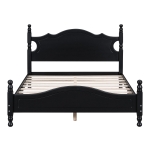 Full Size Platform Bed with 10 Wooden Slat and Wood-Finished Headboard, Unique Bed Frame for Vintage Décors, 80'' L x 56'' W x 39.5'' H, Black