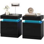 HOMCOM Nightstand Set of 2, End Side Tables with LED Lights, Bedside Tables with 2 Drawers, for Bedroom, Black