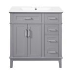 Free-Standing Bathroom Vanity with Ceramic Undermount/Drop-In Sink, Modern Storage Cabinet for Small Condos, 30'' L x 18'' W x 34'' H, Grey