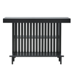 3-In-1 Dining Table with Marble-Grain MDF Top, Space-Saving Bar Table with Metal Footrest, 63" L x 15.5" W x 41" H, Black