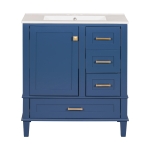 Free-Standing Bathroom Vanity with Ceramic Sink Combo, Modern Cabinet with Solid Wood Frame, 30'' L x 18.5'' W x 34'' H, Blue