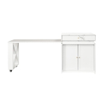 Modern Bar Table with 4-in-1 Extendable Pull-Out Table and Lockable Wheels, Kitchen Island with Adjustable Shelf, 82.5" L x 32.5" W x 28" H, White