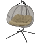 Outsunny Double Egg Chair with Stand, 2 Person Hanging Swing Egg Chair with Cushion, Pockets, Khaki