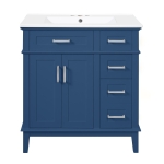 Free-Standing Bathroom Vanity with Ceramic Undermount/Drop-In Sink, Modern Storage Cabinet for Small Condos, 30'' L x 18'' W x 34'' H, Navy Blue