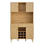 High Bar Cabinet with Smart LED Lighting (App & Music-Sync), Spacious Storage Cabinet with 9-Bottle Wine Rack, 42" L x 12" W x 72" H, Natural