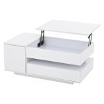 Height-Adjustable Coffee Table with App-Controlled RGB LED Lighting, Modern Center Table with Hidden Storage, 37.5" L x 19.5" W x 15.5" H, White