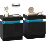 HOMCOM Nightstand Set of 2, End Side Tables with LED Lights, Bedside Tables with 2 Drawers, for Bedroom, Black