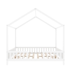 Full-Size Montessori Floor Bed with Canopy and Sturdy Pine, House-Style Platform Bed for Kids' Rooms, 78.5'' L x 56.5'' W x 78'' H, White