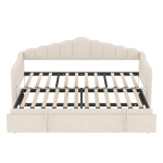Upholstered Twin Size Daybed with Height-Adjustable Pop-Up Trundle, Lift-Up Trundle Bed with Type-C Charging Port, 82.5'' L x 41'' W x 40'' H, Beige