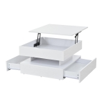 Lift-Top Coffee Table with App-Controlled LED Lighting and Liftable Top, Compact Center Table with 2 Drawers, 25.5" L x 25.5" W x 15" H, White