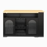 Multifunctional Bar Table with App-Controlled LED Lighting, Stylish Kitchen Island with Extendable Rolling Top, 47" L x 15.5" W x 36.5" H, Black+Natural