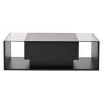 High-Gloss Coffee Table with Tempered Glass Storage, Compact Center Table with Semi-Open Shelf, 39.5″ L x 19.5″ W x 12″ H, Black