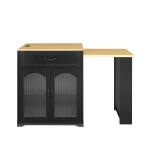 Practical Bar Table with Extendable Rolling Foldable Top, Solid Kitchen Island with Double-Sided Drawers, 82.5" L x 27.5" W x 38.5" H, Black+Natural
