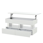 Sleek Lift-Top Coffee Table with LED Ambient Lighting, Modern Center Table with Height-Adjustable, 39.5" L x 19.5" W x 18" H, White