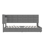 Upholstered Twin Daybed with 2 Drawers and Built-In Charging Station, Multi-Functional Guest Bed with Storage Headboard, 77.5'' L x 39'' W x 35'' H, Gray