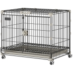 PawHut Dog Crate, 24 Inch Metal Dog Cage with Removable Tray, Lockable Wheels, 2 Doors for Small Breeds, Black