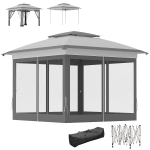 Outsunny 12' x 12' Pop Up Canopy Sun Shade Instant Tent Folding with Mesh Sidewalls, Grey