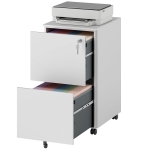 Vinsetto Vertical Steel Filing Cabinet on Wheels, 2-Drawer Lockable File Cabinet with Adjustable Hanging Bar for A4, Legal and Letter Size, White