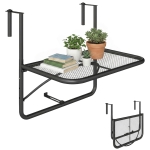 Outsunny Adjustable Balcony Hanging Railing Table, Metal Mounting Mini Wall Desk Storage Rack, Outdoor Flower Stand Serving Table Rectangle, Black