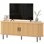 HOMCOM TV Stand for TVs up to 60", Modern Entertainment Center with Curved Sliding Doors, Natural Wood
