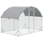 PawHut 9.2' x 6.2' x 6.5' Large Chicken Coop Metal Chicken Run for Chickens with 210D Waterproof and Anti-UV Cover, Dome Shaped Walk in Fence Cage Hen House for Outdoor and Yard Farm Use, 1" Dia