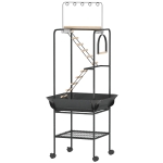 PawHut 64"H Rolling Bird Playground Parrot Stand with Seed Guard & Wheels, Ladders, Swing, Toy Hook & Bowls
