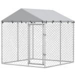 PawHut 6.6' x 6.6' x 6.6' Outdoor Dog Kennel Heavy Duty Galvanized Steel with UV-resistant Roof, Silver