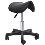 HOMCOM Saddle Stool, PU Leather Rolling Stool with Wheels, Adjustable Salon Chair for Kitchen, Salon Spa, Bar, Home Office, Massage, Black